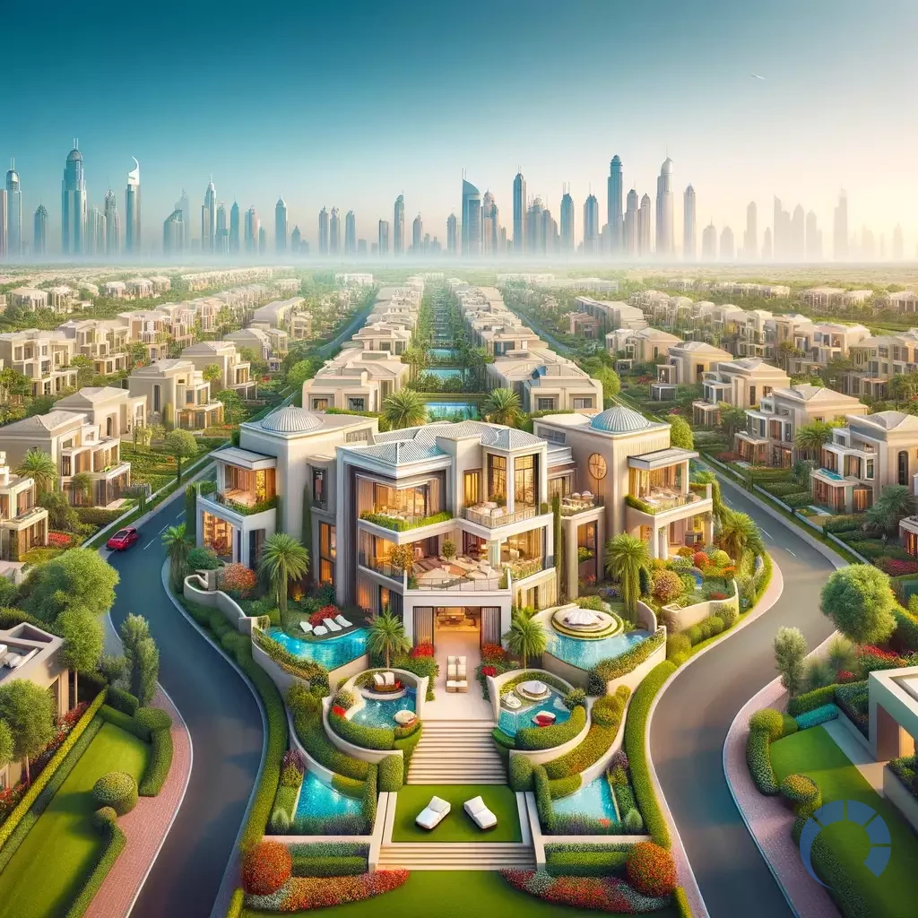 A luxurious villa community in Dubai, capturing the essence of Dubai's real estate glamour