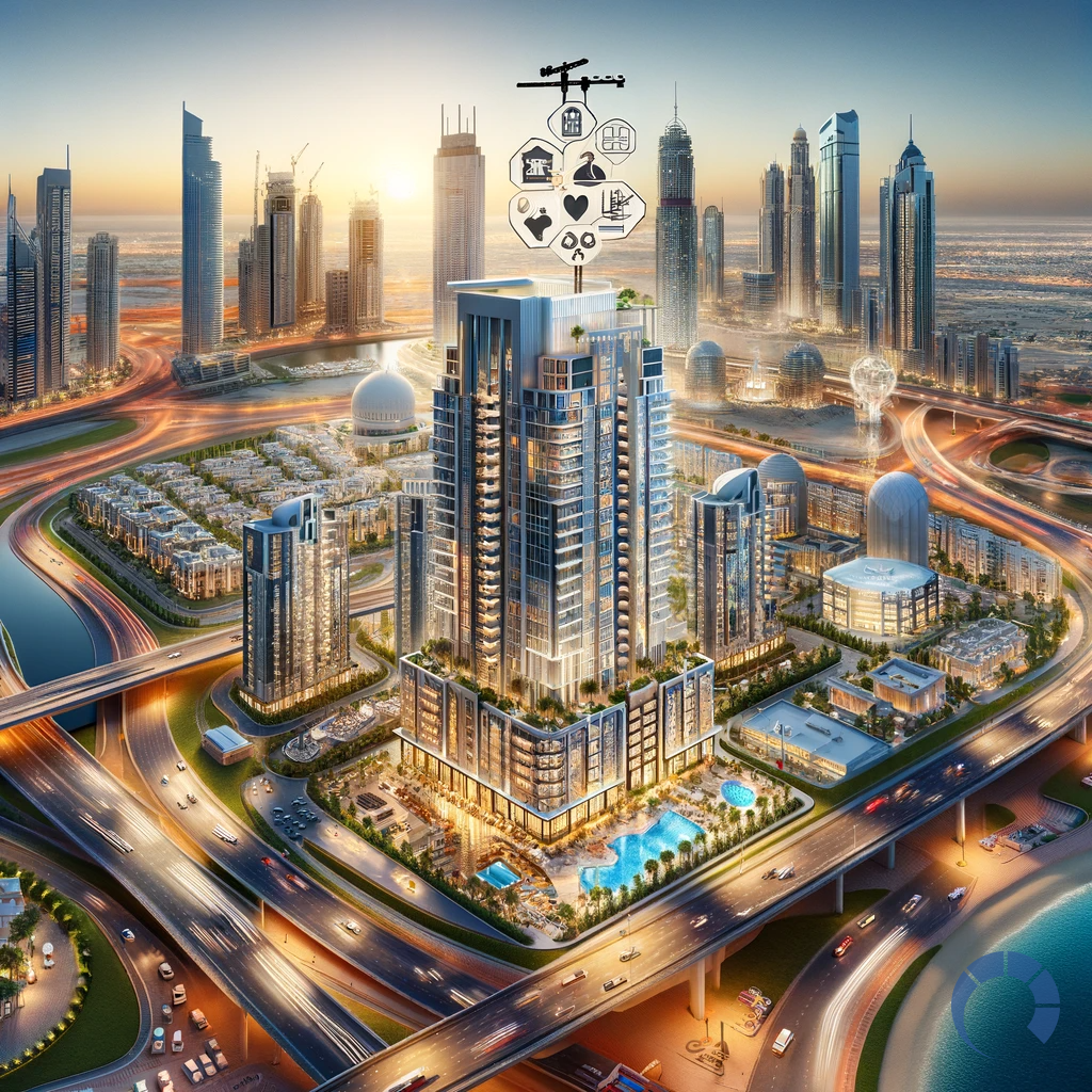 DALL·E 2024-01-28 04.57.56 - A high-quality, 1200 x 1200 real estate themed image, featuring elements that represent investment in the XYZ Project in Dubai. Include a modern, luxu